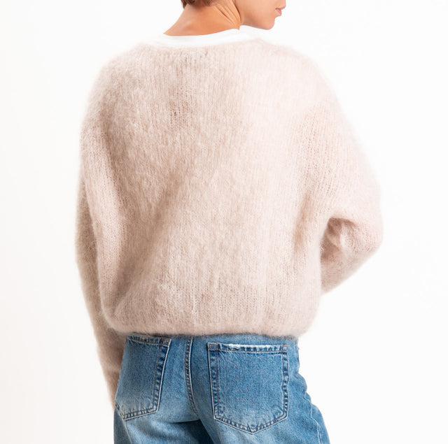 Zeroassoluto-Cardigan KID MOHAIR girocollo con zip - cipria