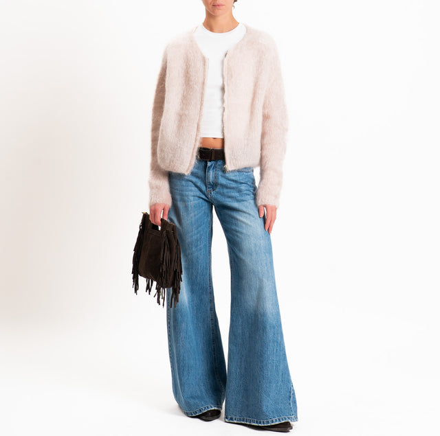Zeroassoluto-Cardigan KID MOHAIR girocollo con zip - cipria