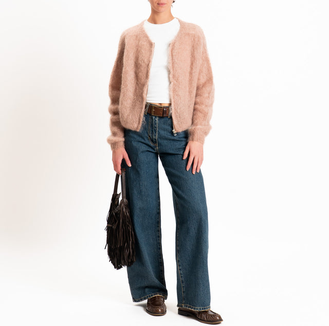 Zeroassoluto-Cardigan KID MOHAIR girocollo con zip - blush