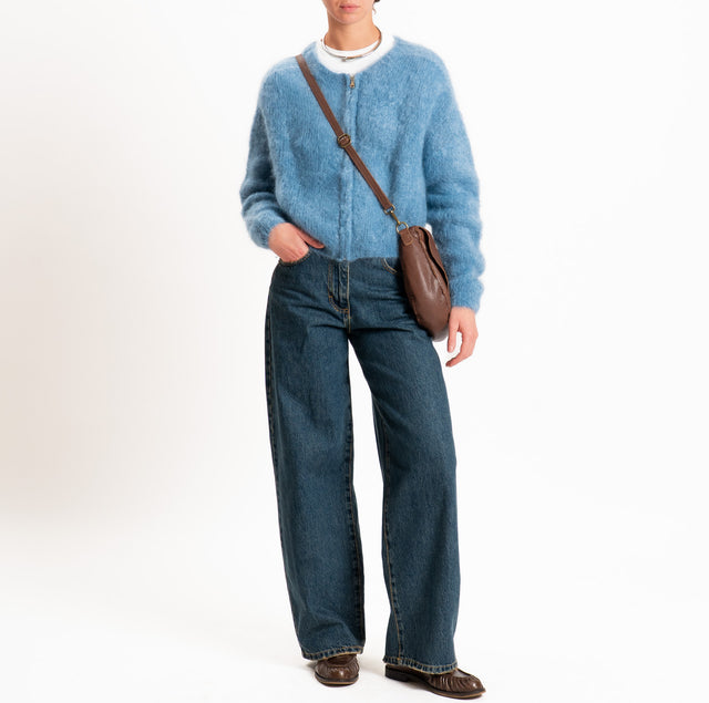 Zeroassoluto-Cardigan KID MOHAIR girocollo con zip - jeans