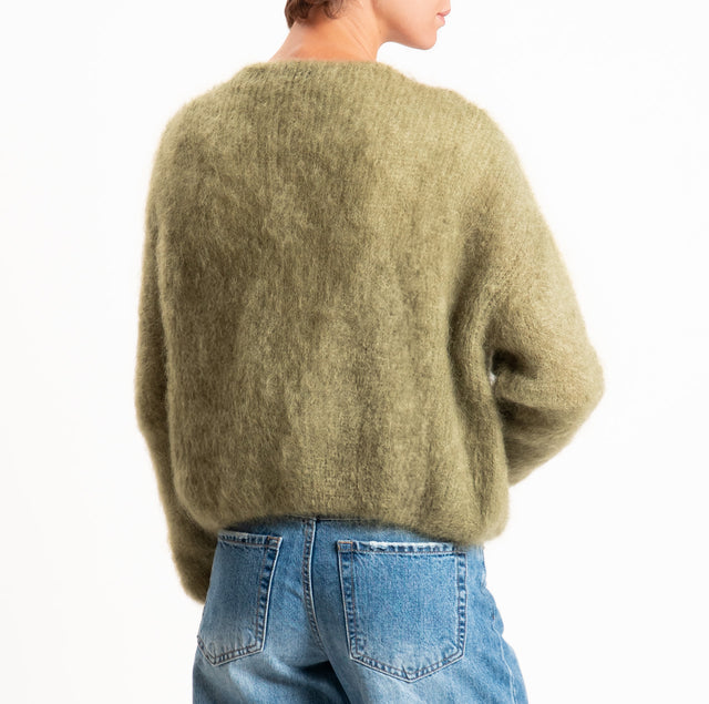Zeroassoluto-Cardigan KID MOHAIR girocollo con zip - militare