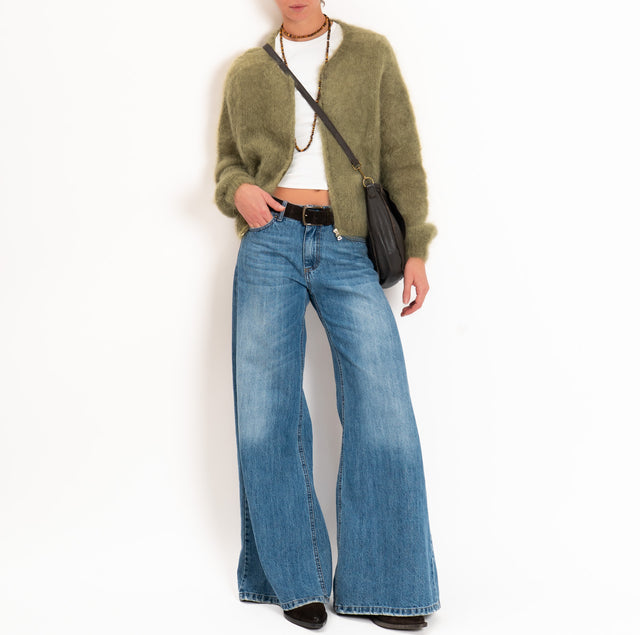 Zeroassoluto-Cardigan KID MOHAIR girocollo con zip - militare