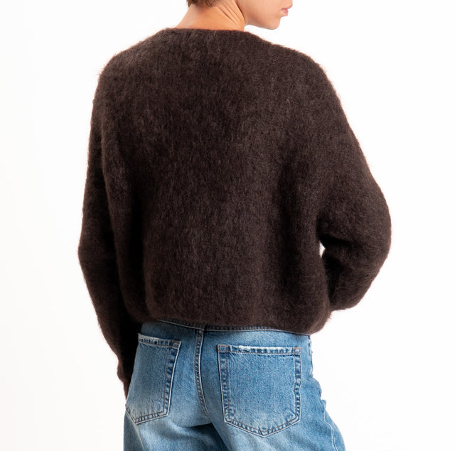 Zeroassoluto-Cardigan KID MOHAIR girocollo con zip - moro