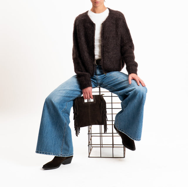 Zeroassoluto-Cardigan KID MOHAIR girocollo con zip - moro