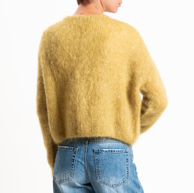 Zeroassoluto-Cardigan KID MOHAIR girocollo con zip - kiwi