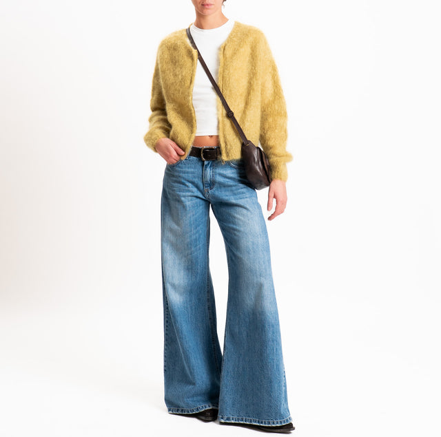 Zeroassoluto-Cardigan KID MOHAIR girocollo con zip - kiwi