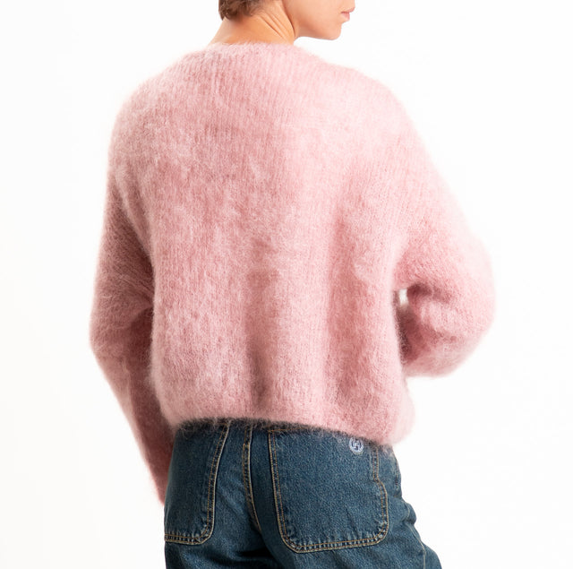 Zeroassoluto-Cardigan KID MOHAIR girocollo con zip - rosa