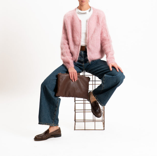 Zeroassoluto-Cardigan KID MOHAIR girocollo con zip - rosa