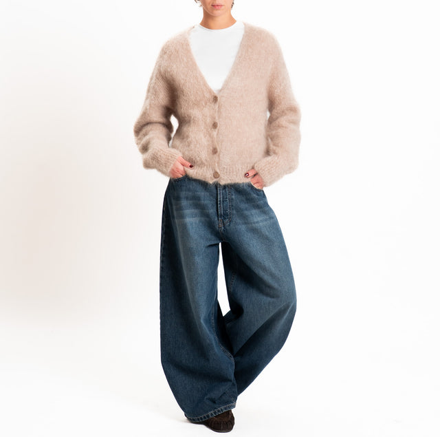 Zeroassoluto-Cardigan KID MOHAIR con bottoni - almond