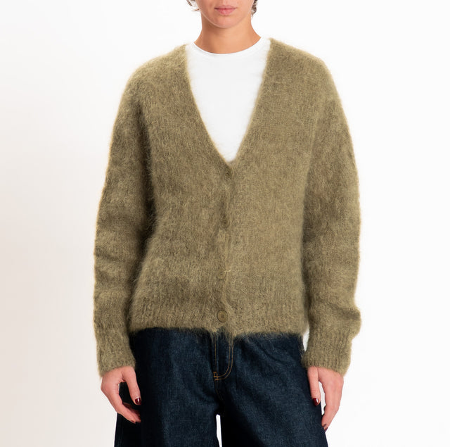 Zeroassoluto-Cardigan KID MOHAIR con bottoni - militare