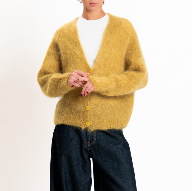 Zeroassoluto-Cardigan KID MOHAIR con bottoni - olio