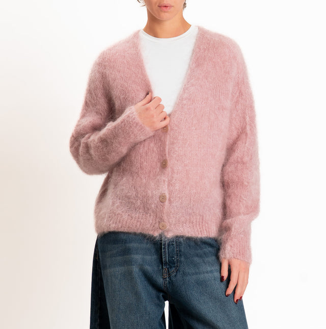 Zeroassoluto-Cardigan KID MOHAIR con bottoni - rosa