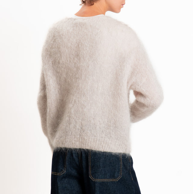 Zeroassoluto-Cardigan KID MOHAIR con bottoni - stone