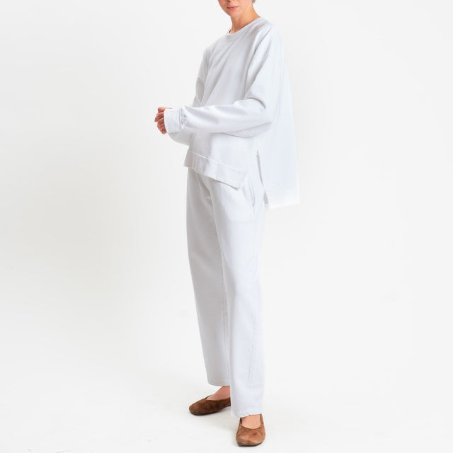 Zeroassoluto-Felpa scatola manica lunga con spacchi laterali stone wash high quality - latte