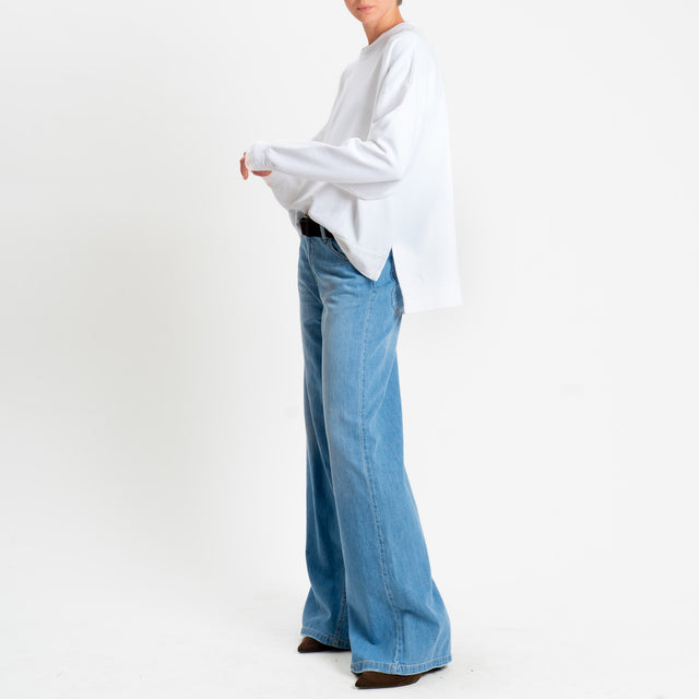 Zeroassoluto-Felpa scatola manica lunga con spacchi laterali stone wash high quality - latte