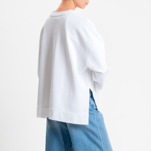 Zeroassoluto-Felpa scatola manica lunga con spacchi laterali stone wash high quality - latte