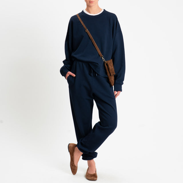 Zeroassoluto-Felpa scatola manica lunga con spacchi laterali stone wash high quality - blu