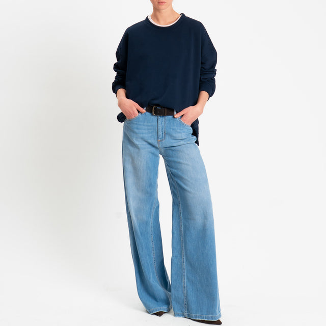 Zeroassoluto-Felpa scatola manica lunga con spacchi laterali stone wash high quality - blu