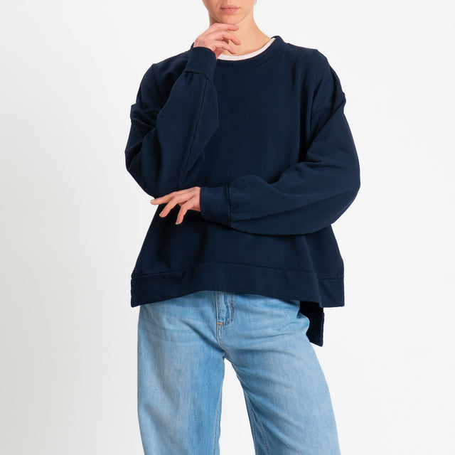 Zeroassoluto-Felpa scatola manica lunga con spacchi laterali stone wash high quality - blu