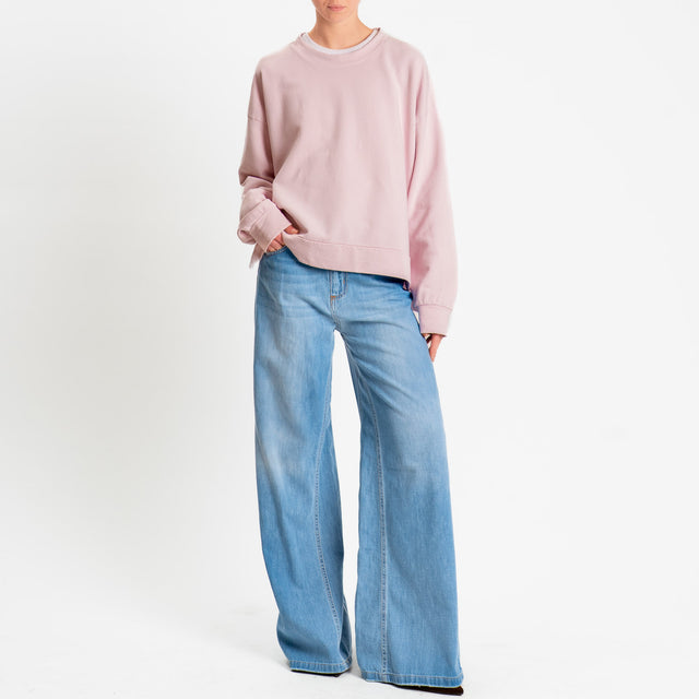 Zeroassoluto-Felpa scatola manica lunga con spacchi laterali stone wash high quality - light pink