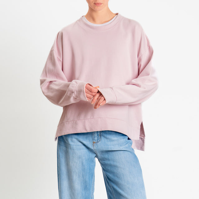 Zeroassoluto-Felpa scatola manica lunga con spacchi laterali stone wash high quality - light pink