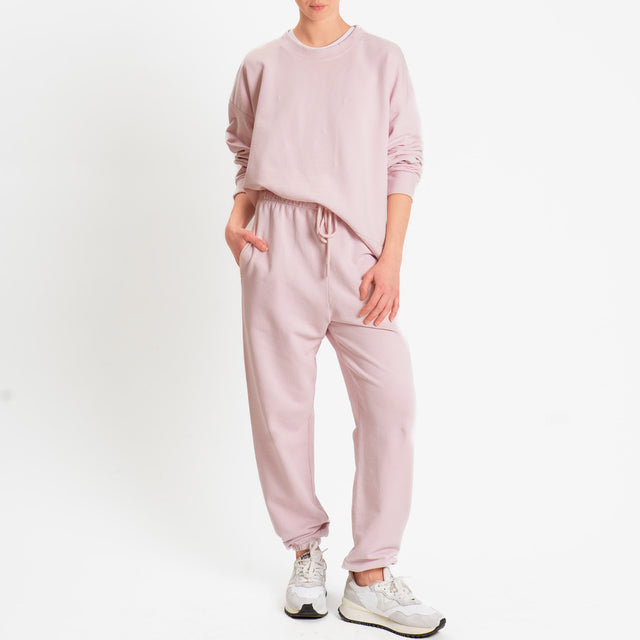 Zeroassoluto-Pantalone in felpa con coulisse stone wash high quality - light pink