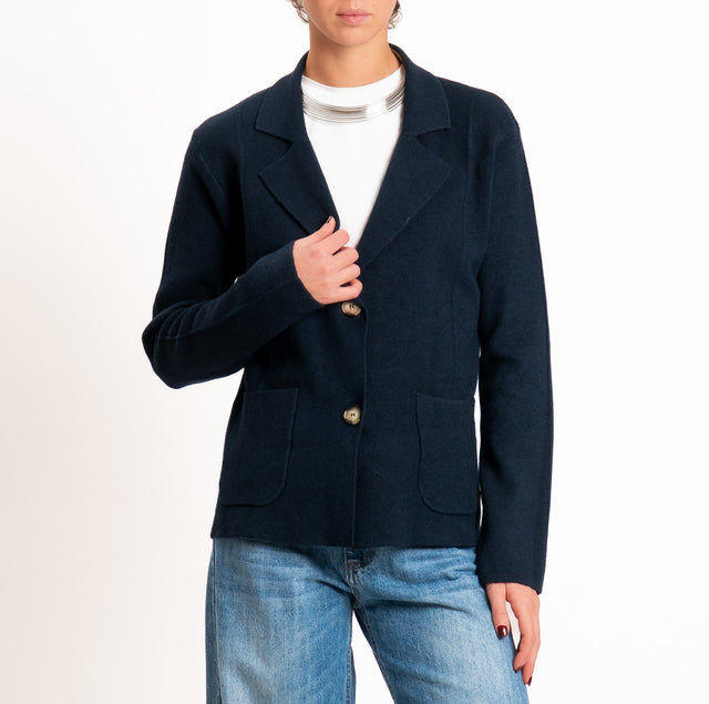 Zeroassoluto-Giacca in maglia bottoni in osso - blu