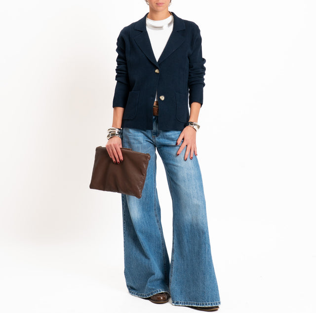 Zeroassoluto-Giacca in maglia bottoni in osso - blu