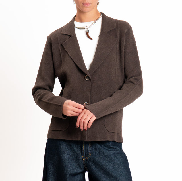 Zeroassoluto-Giacca in maglia bottoni in osso - choco