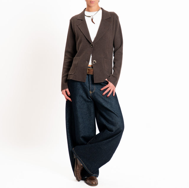 Zeroassoluto-Giacca in maglia bottoni in osso - choco