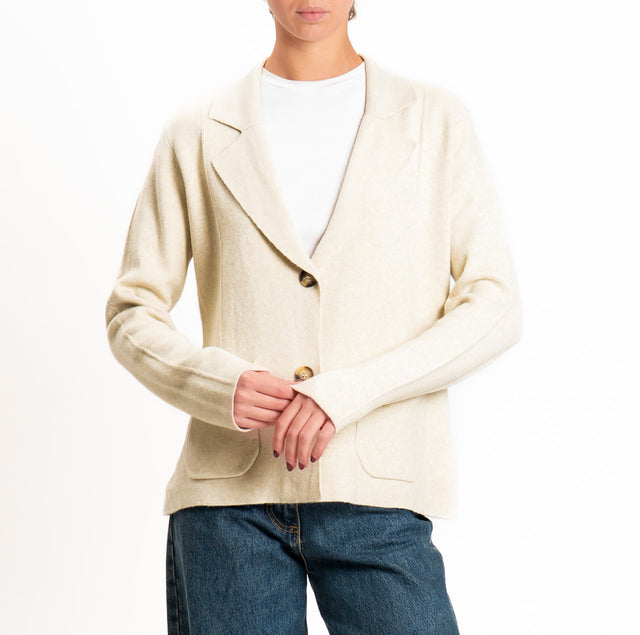 Zeroassoluto-Giacca in maglia bottoni in osso - gesso