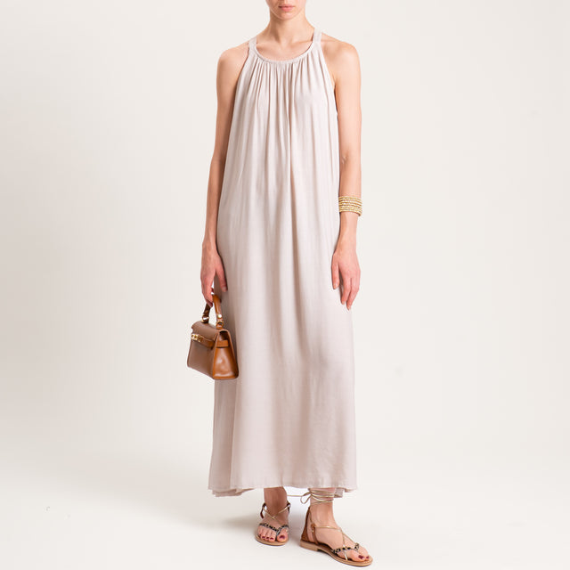 Zeroassoluto-Abito scollo americana bottone dietro - beige