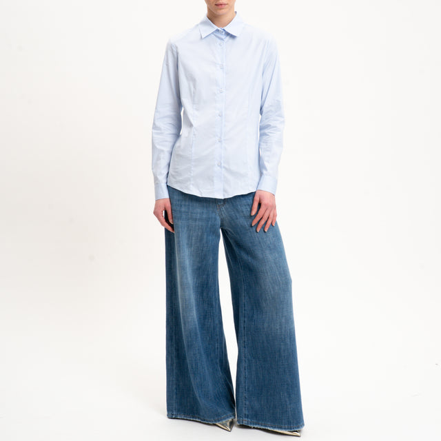 Zeroassoluto-Camicia slim fit cotone elasticizzato - celeste