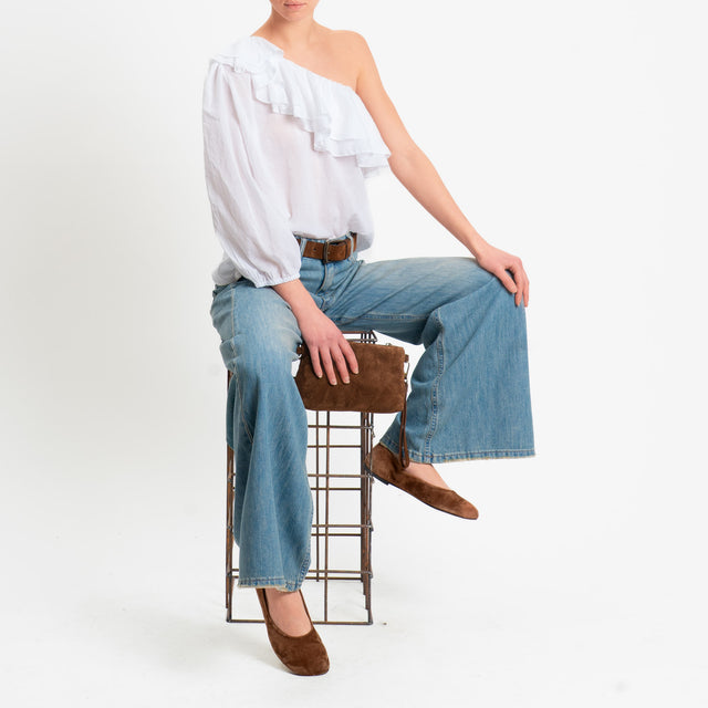 Zeroassoluto-Blusa monospalla con balze mussola di tencel/cotone - bianco