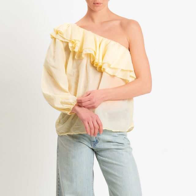 Zeroassoluto-Blusa monospalla con balze mussola di tencel/cotone - yellow