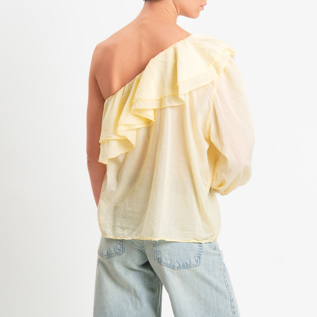 Zeroassoluto-Blusa monospalla con balze mussola di tencel/cotone - yellow