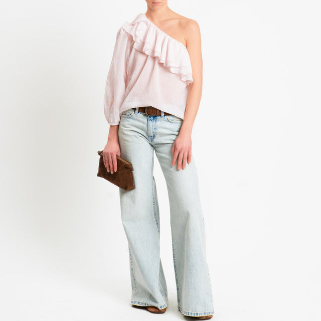 Zeroassoluto-Blusa monospalla con balze mussola di tencel/cotone - light pink