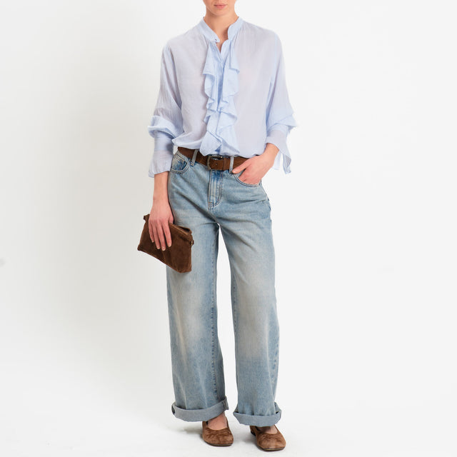 Zeroassoluto-Camicia jabot mussola di tencel/cotone - sky