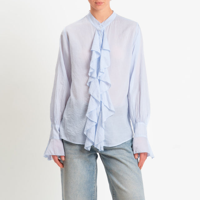 Zeroassoluto-Camicia jabot mussola di tencel/cotone - sky