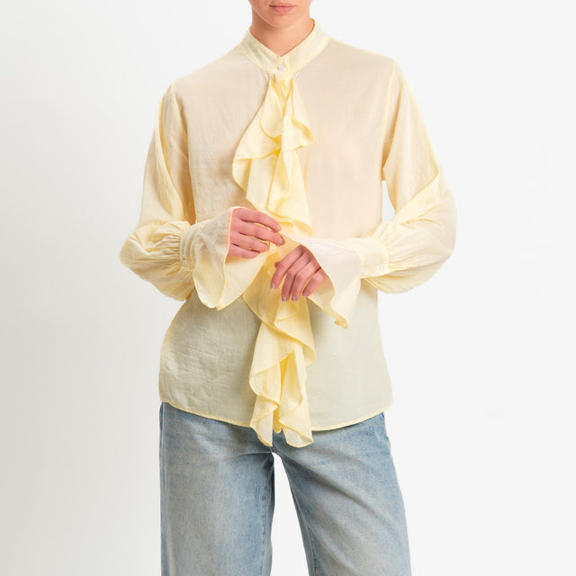 Zeroassoluto-Camicia jabot mussola di tencel/cotone - yellow