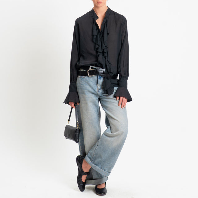 Zeroassoluto-Camicia jabot mussola di tencel/cotone - nero