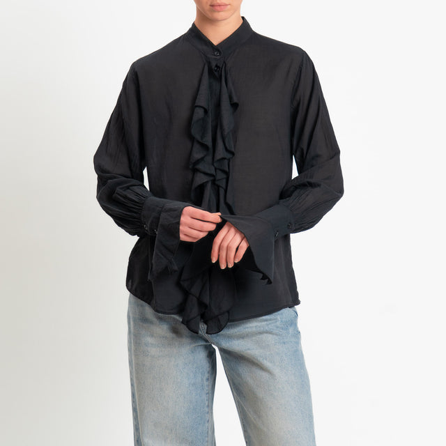 Zeroassoluto-Camicia jabot mussola di tencel/cotone - nero