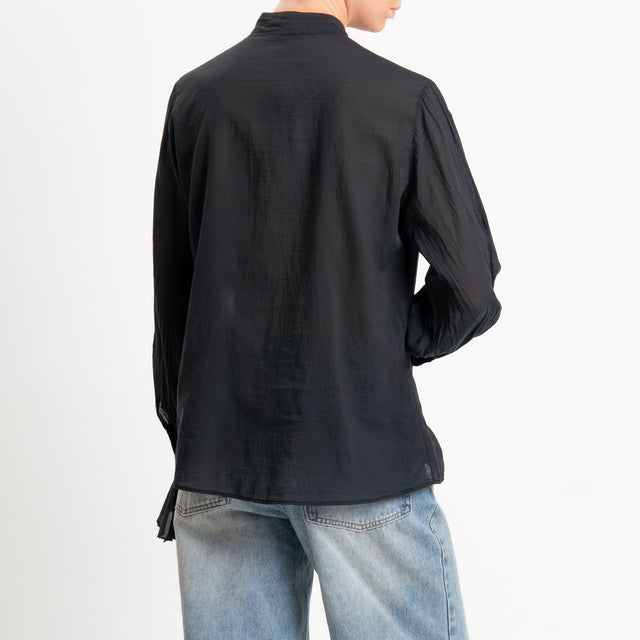 Zeroassoluto-Camicia jabot mussola di tencel/cotone - nero
