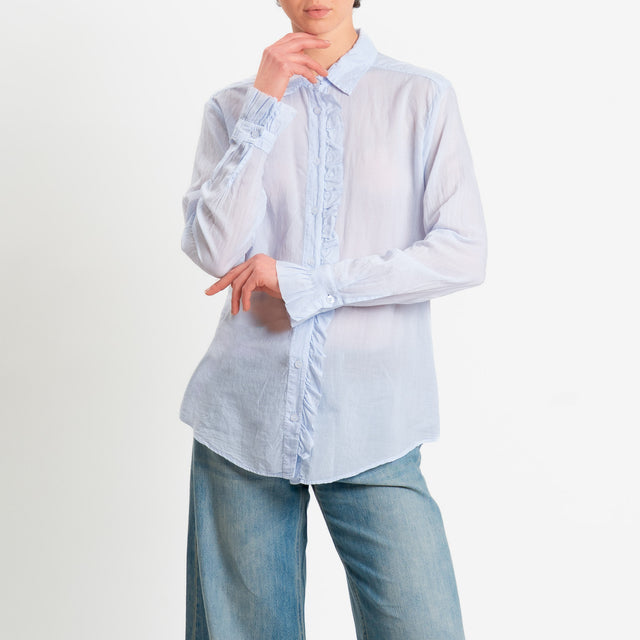 Zeroassoluto-Camicia rouches mussola di tencel/cotone - sky