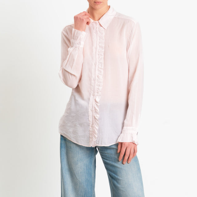 Zeroassoluto-Camicia rouches mussola di tencel/cotone - light pink