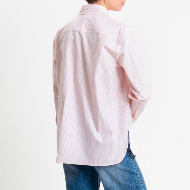 Zeroassoluto-Camicia righe con patch fiore - bianco/rosa