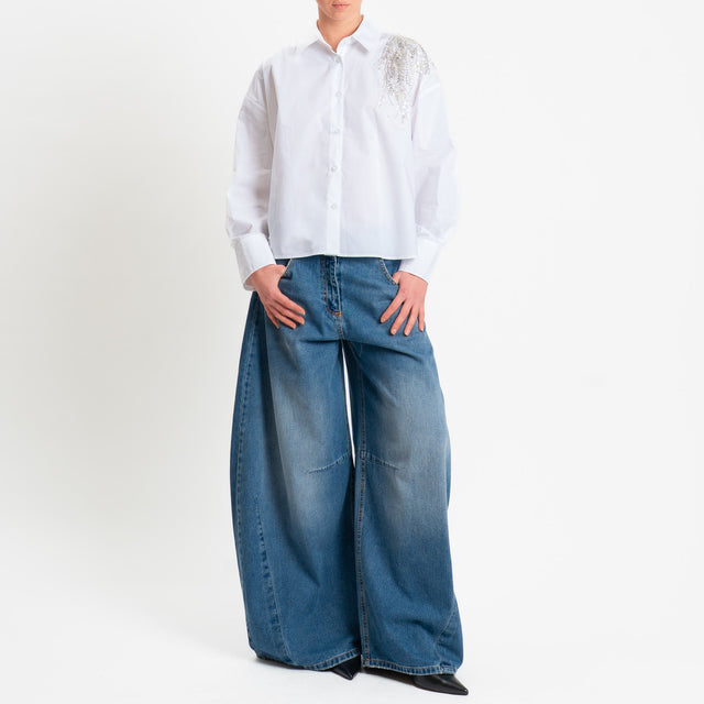 Zeroassoluto-Camicia in cotone dettaglio strass - bianco