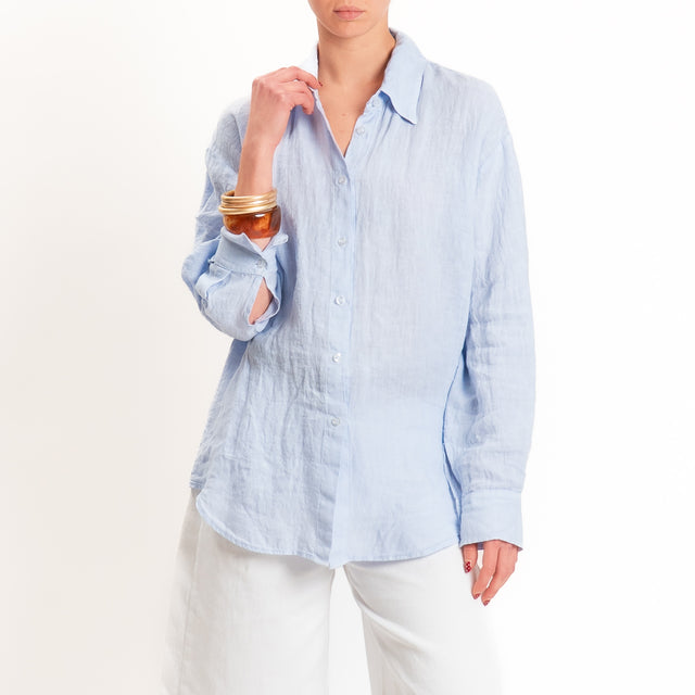 Zeroassoluto-Camicia 100% lino premium washed - celeste