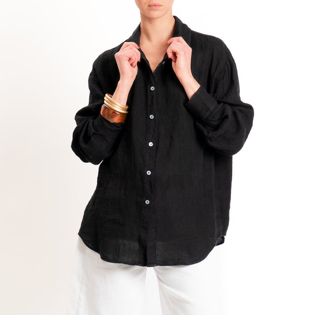 Zeroassoluto-Camicia 100% lino premium washed - nero