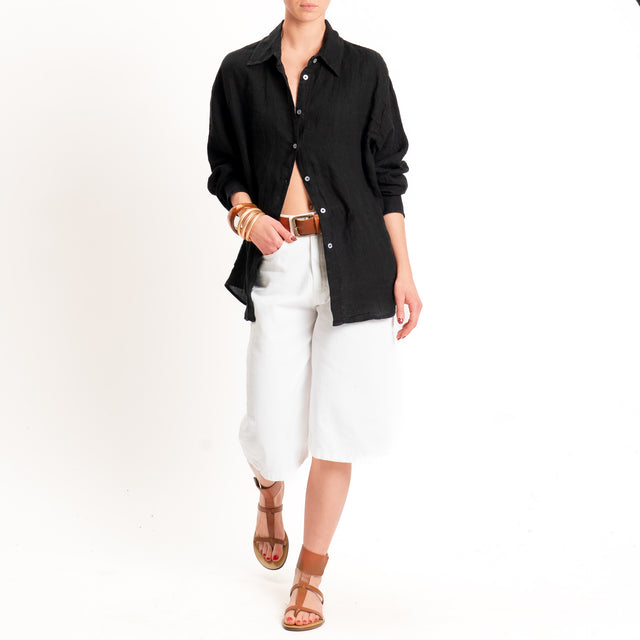 Zeroassoluto-Camicia 100% lino premium washed - nero